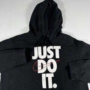 Nike Hoodie Sweatshirt Men's Medium‎ Just Do It Large Print Black Cotton
